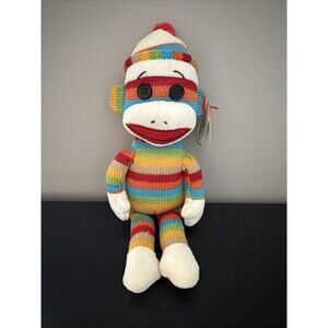 TY Beanie Baby - SOCKS the Sock Monkey Rainbow stripes 9” Tags On